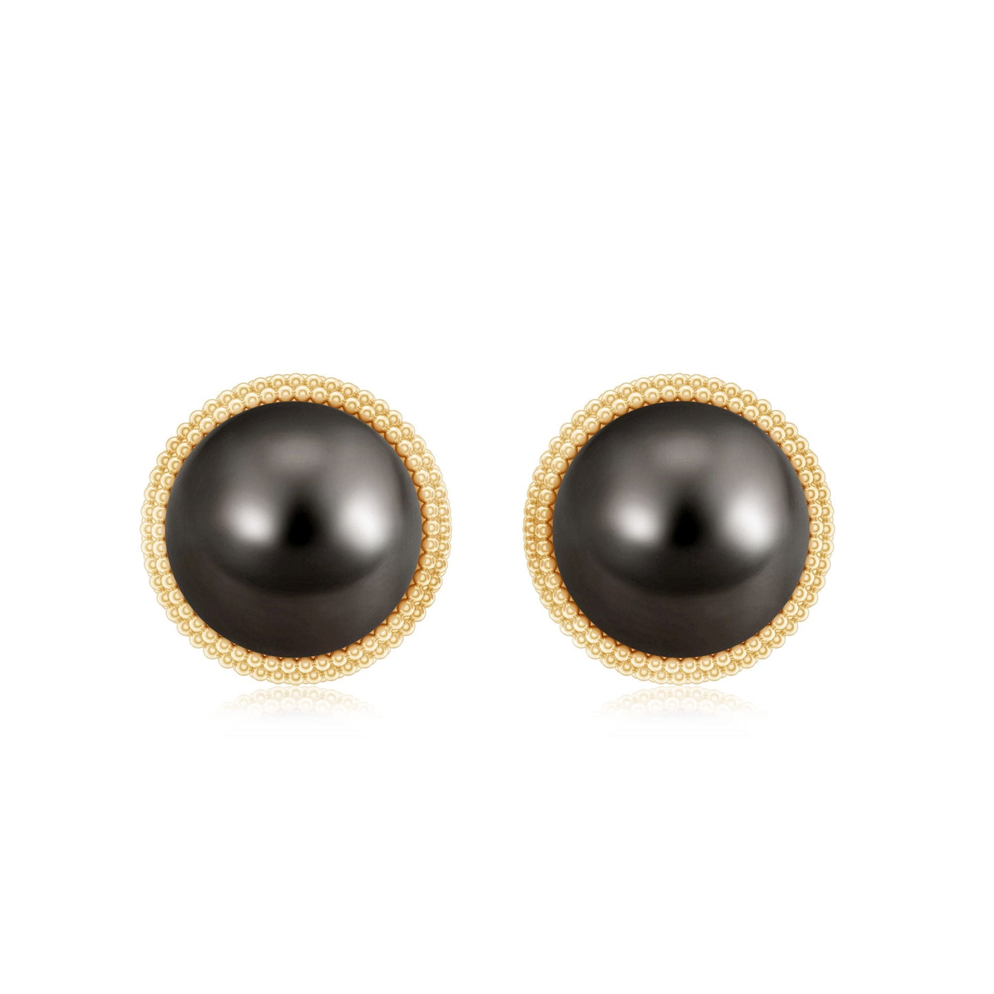 8MM Tahitian Black Pearl Solitaire Stud Earrings with Beaded Detail