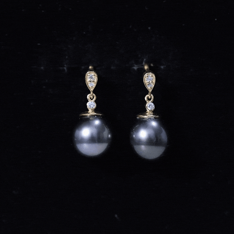 8MM Tahitian Pearl Drop Earrings with Diamond