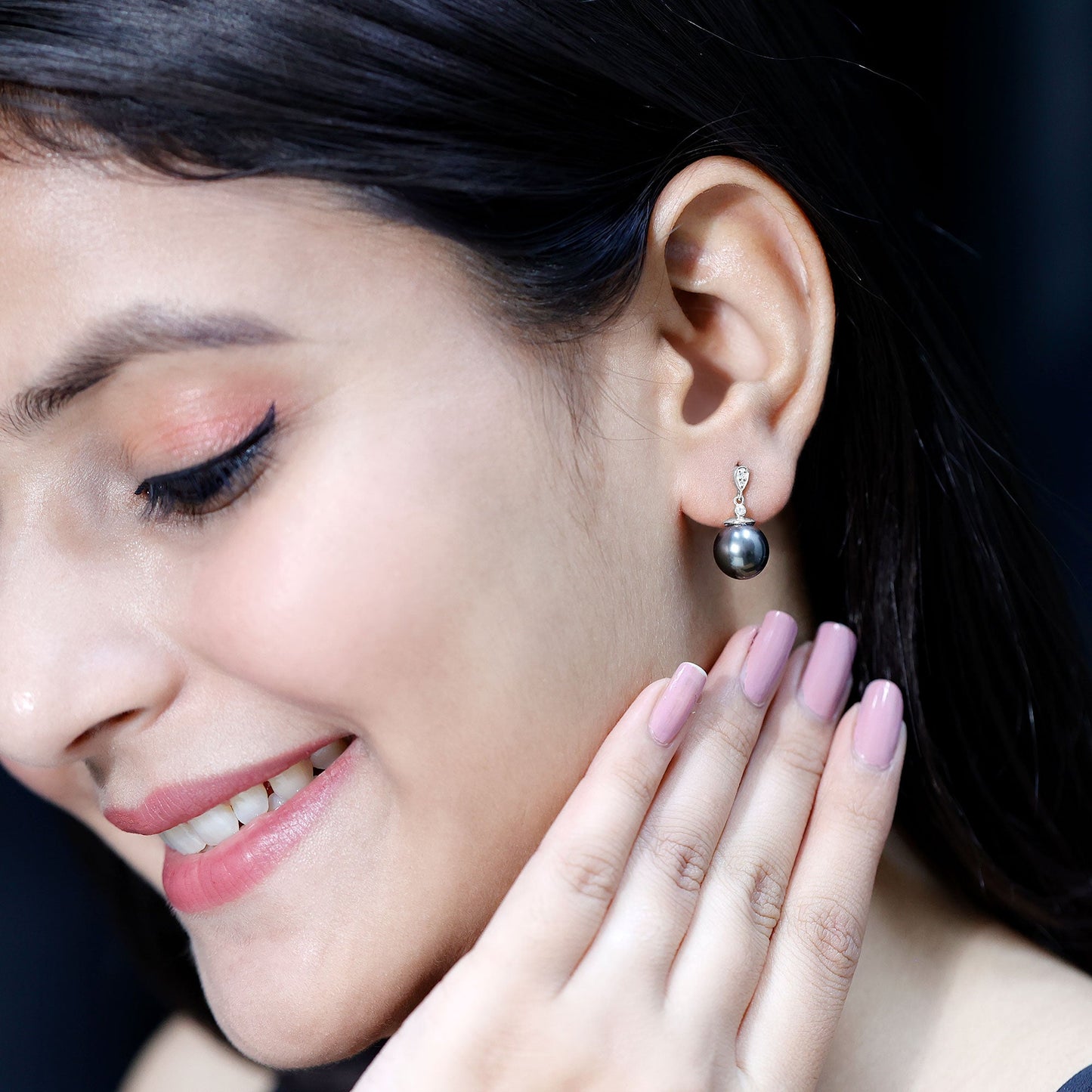 8MM Tahitian Pearl Drop Earrings with Diamond