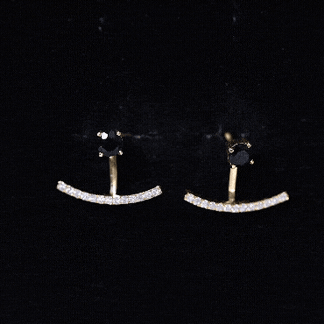 Round Black Onyx Front Back Earrings with Diamond