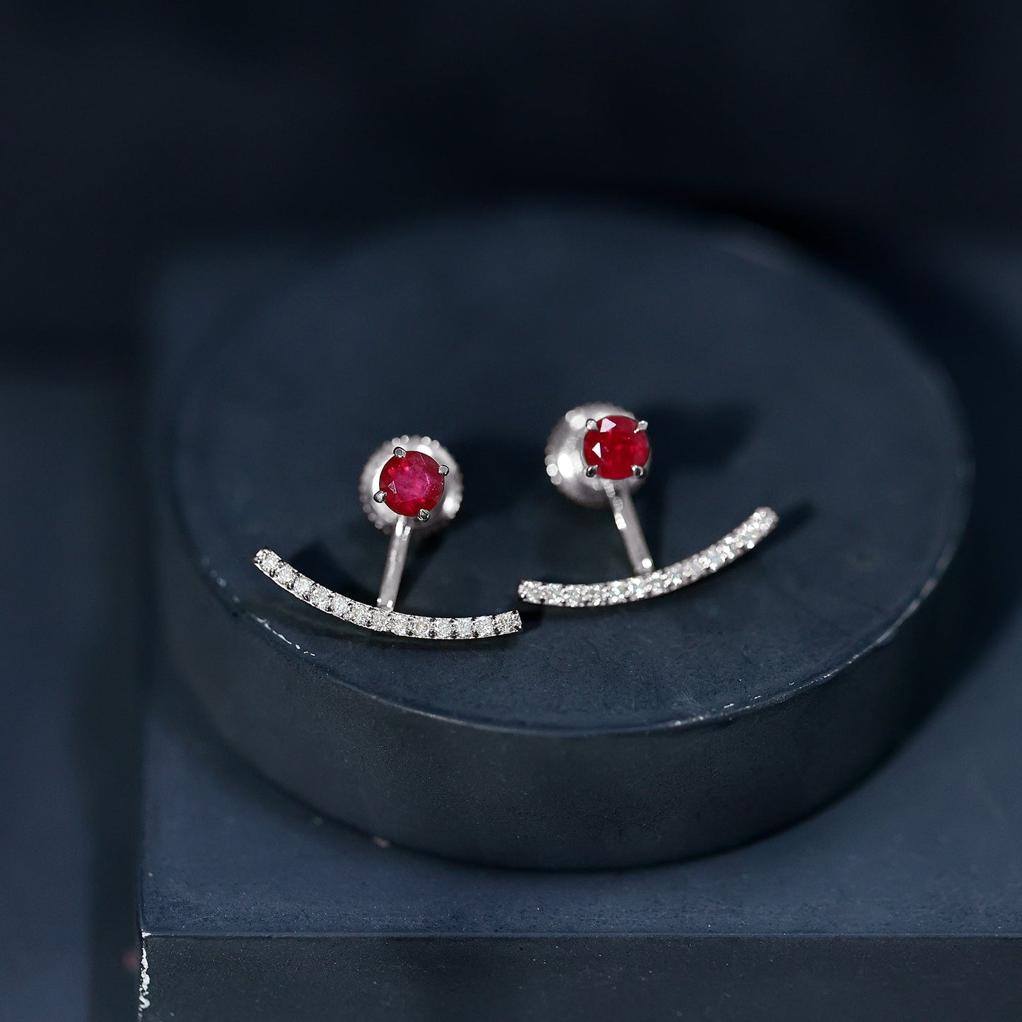 Real Ruby Front Back Earrings with Diamond