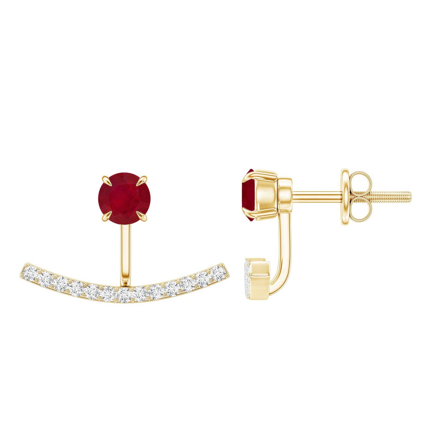 Real Ruby Front Back Earrings with Diamond