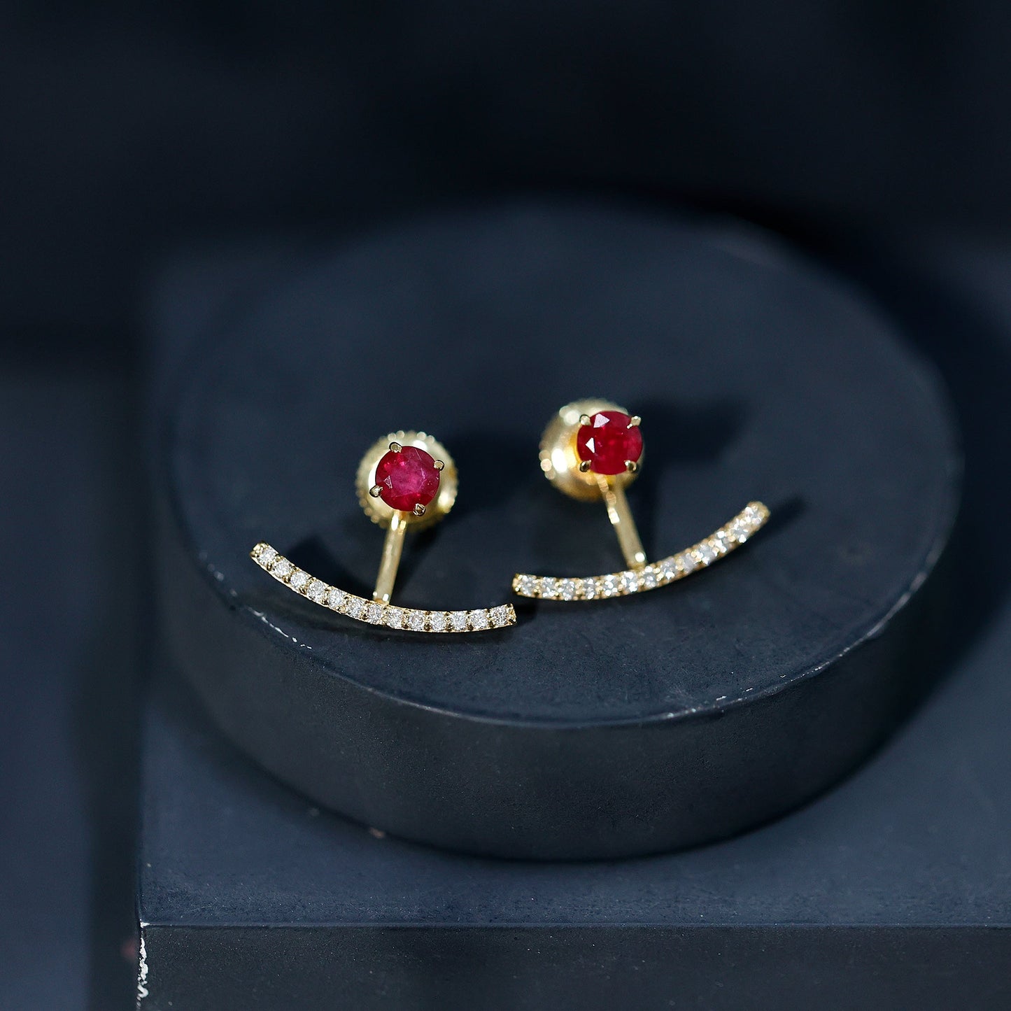 Real Ruby Front Back Earrings with Diamond
