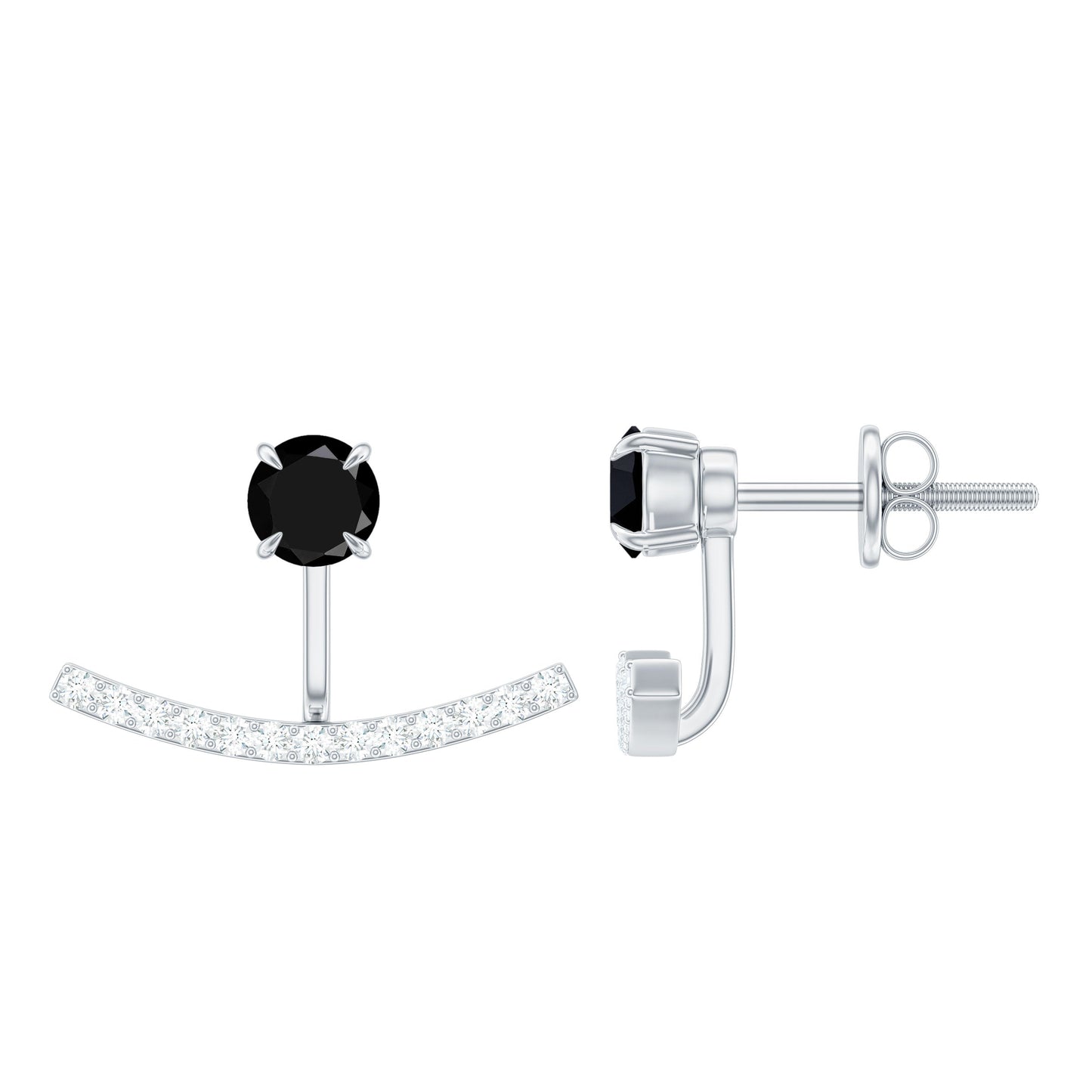 1 Carat Black Spinel Jacket Earrings with Diamond Stones
