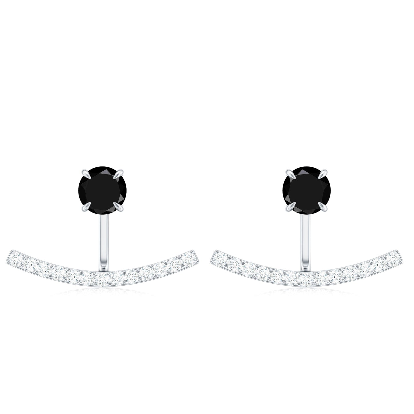 1 Carat Black Spinel Jacket Earrings with Diamond Stones