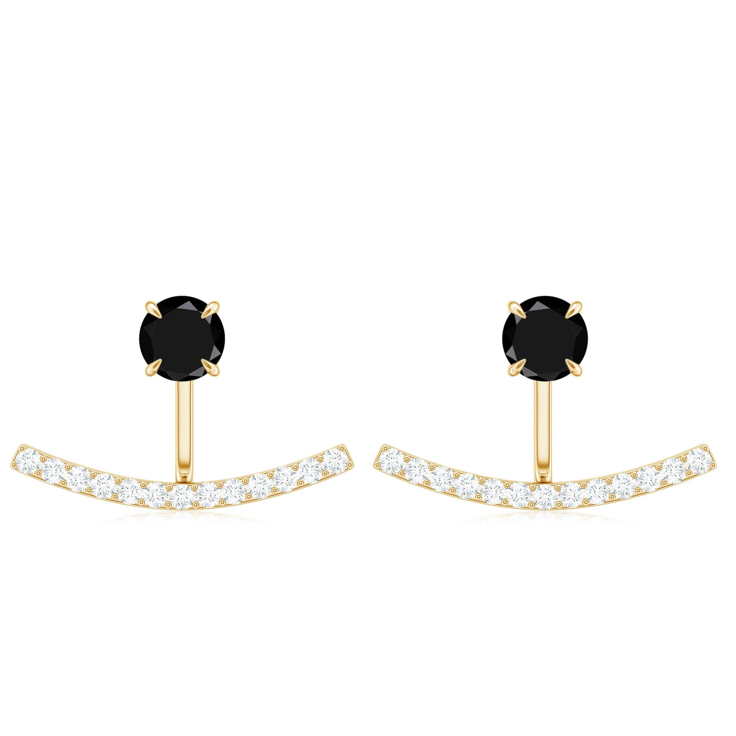 1 Carat Black Spinel Jacket Earrings with Diamond Stones