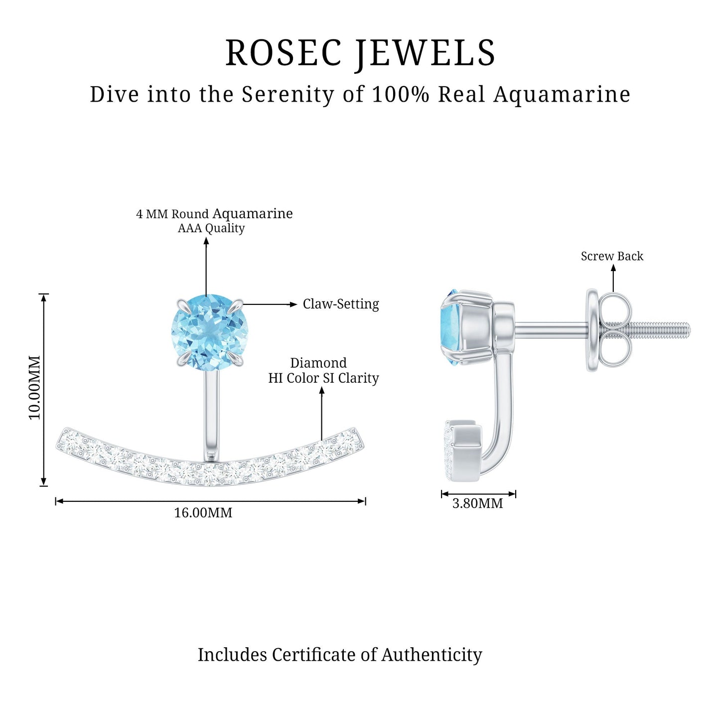 Natural Aquamarine Diamond Jacket Earrings with Screw Back