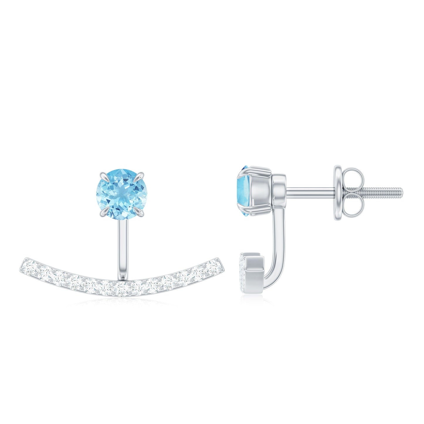 Natural Aquamarine Diamond Jacket Earrings with Screw Back