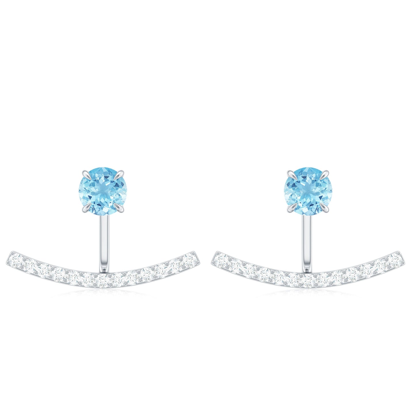 Natural Aquamarine Diamond Jacket Earrings with Screw Back
