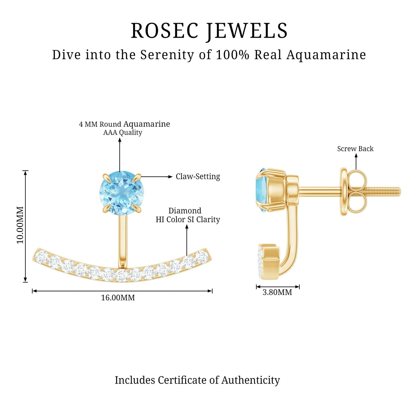 Natural Aquamarine Diamond Jacket Earrings with Screw Back