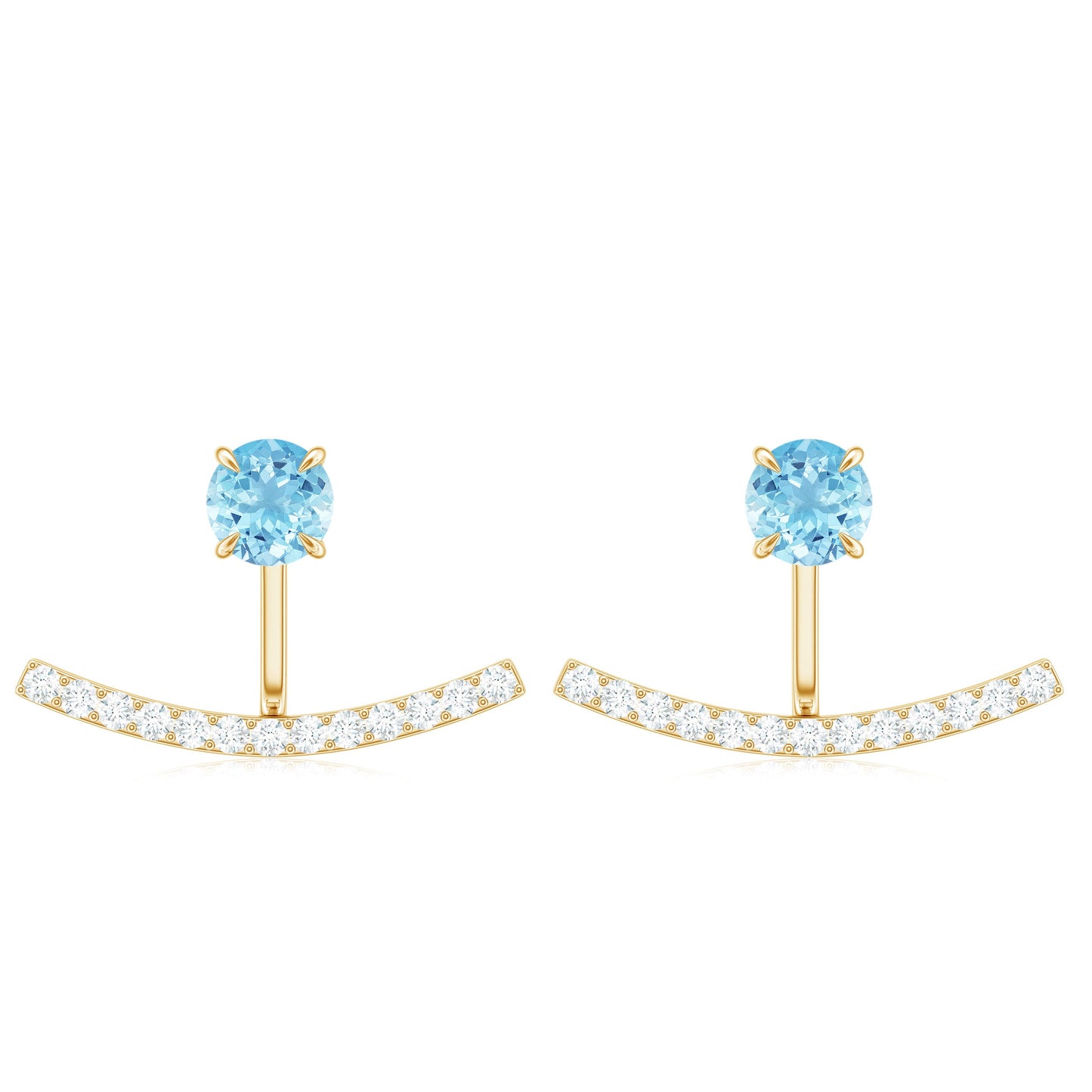 Natural Aquamarine Diamond Jacket Earrings with Screw Back