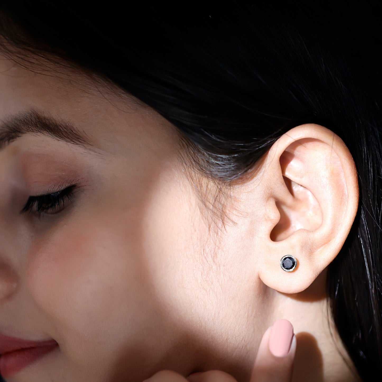 5MM Created Black Diamond Solitaire Stud Earring in Bezel Setting