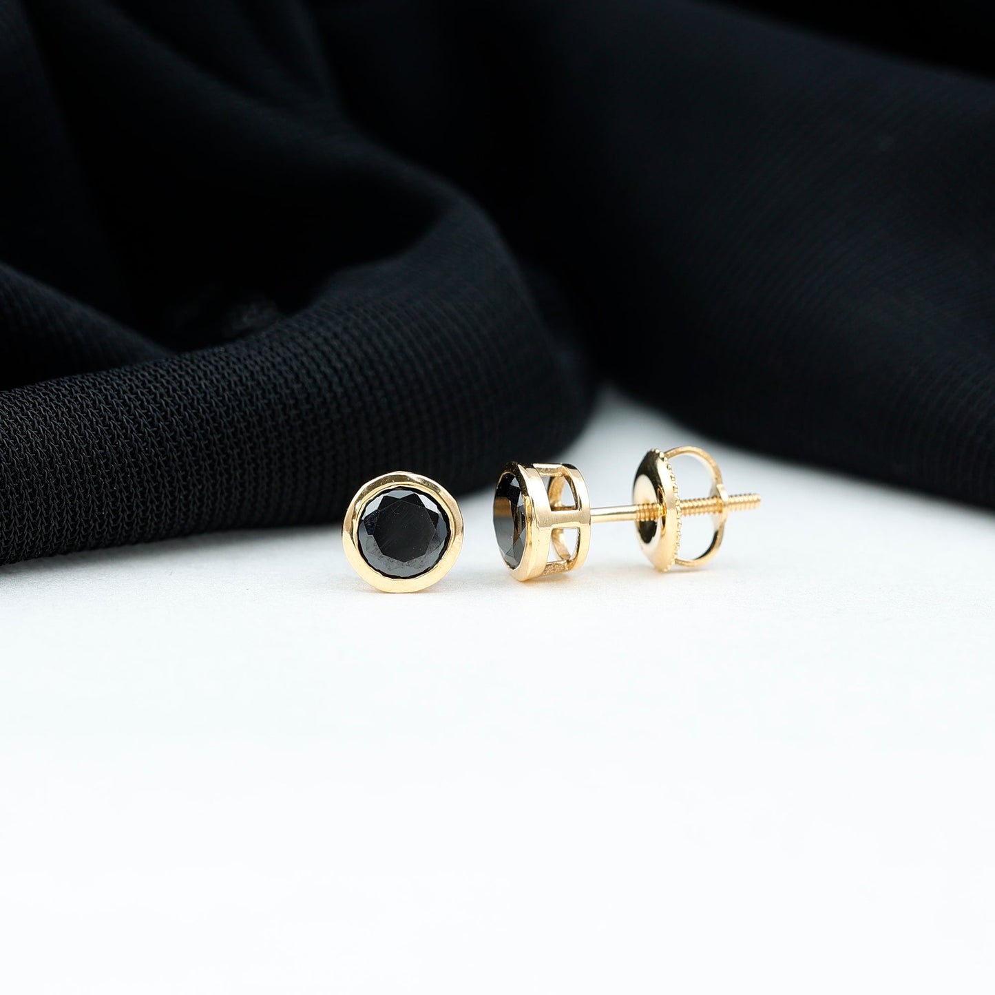 5MM Created Black Diamond Solitaire Stud Earring in Bezel Setting