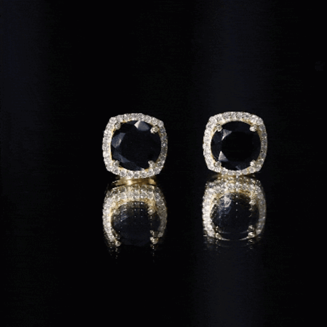 Vintage Black Onyx Stud Earrings with Diamond Halo