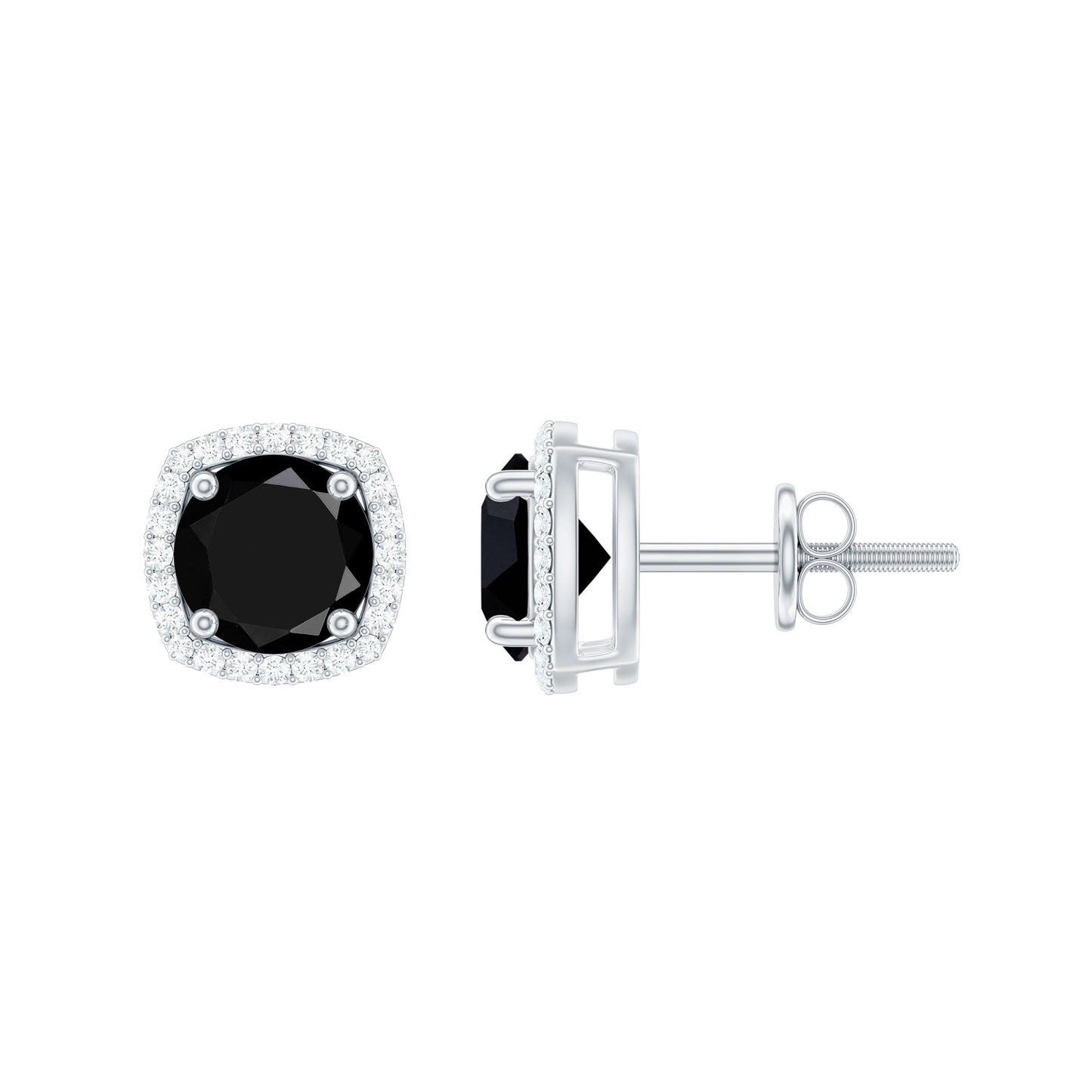 Vintage Black Onyx Stud Earrings with Diamond Halo