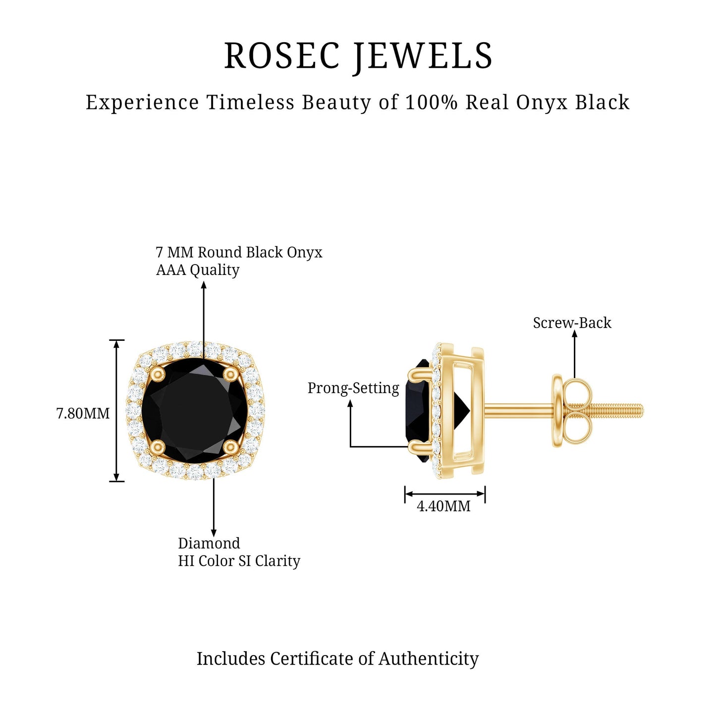Vintage Black Onyx Stud Earrings with Diamond Halo