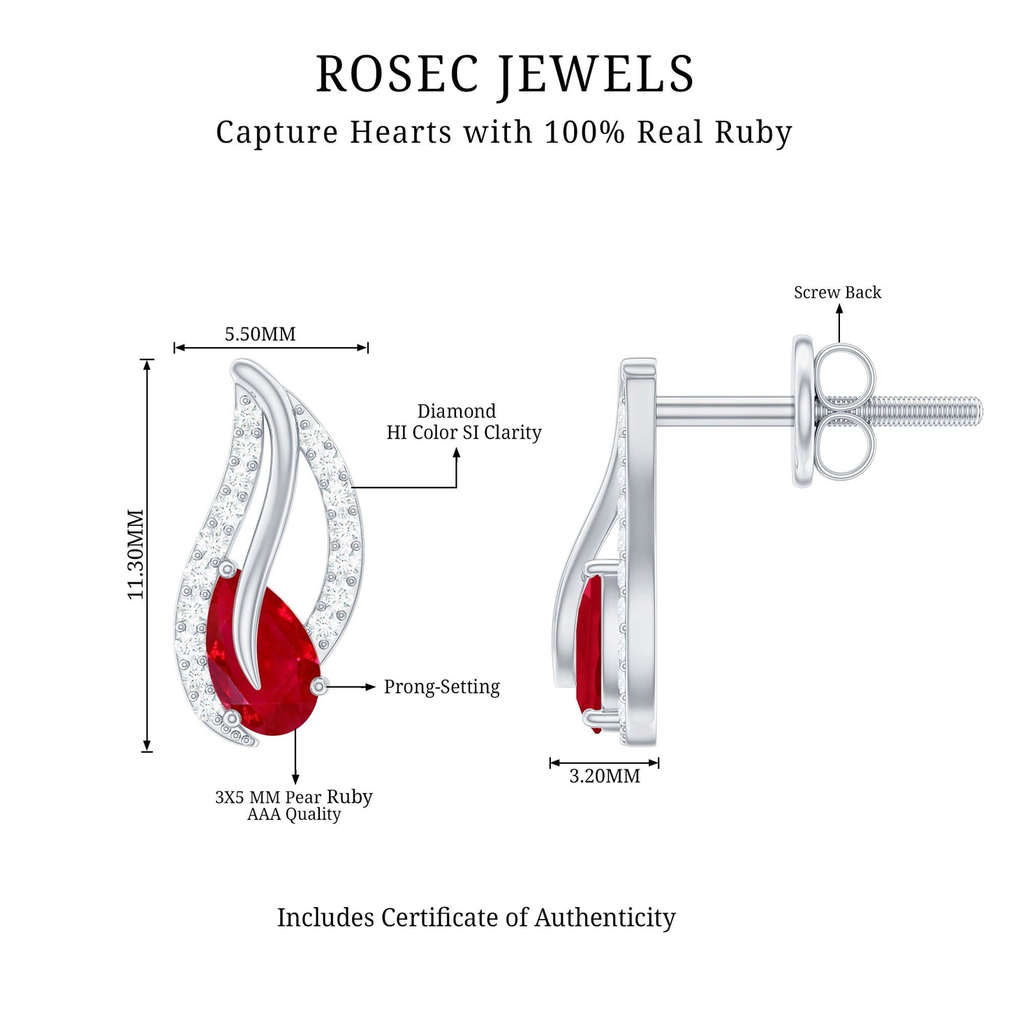 Natural 0.6 Carat Ruby Leaf Earrings with Diamond for Women