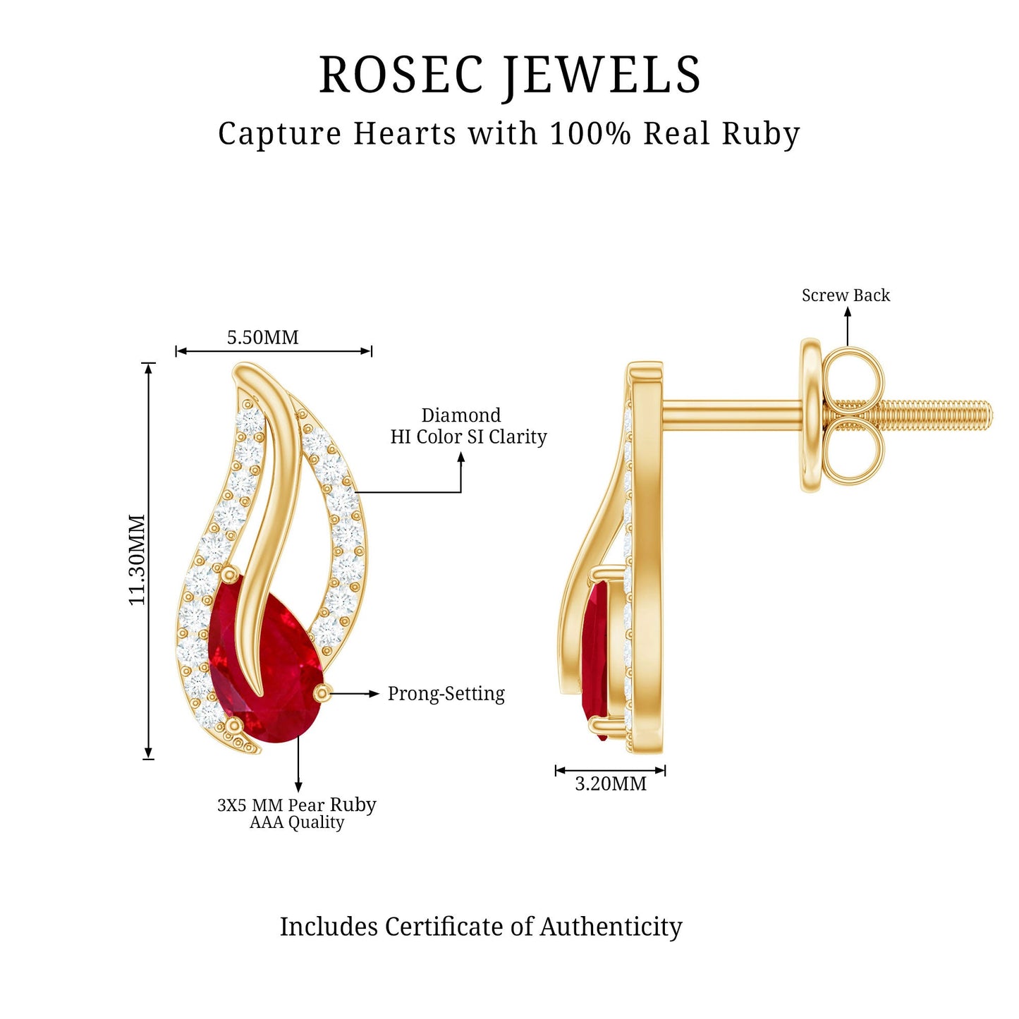 Natural 0.6 Carat Ruby Leaf Earrings with Diamond for Women