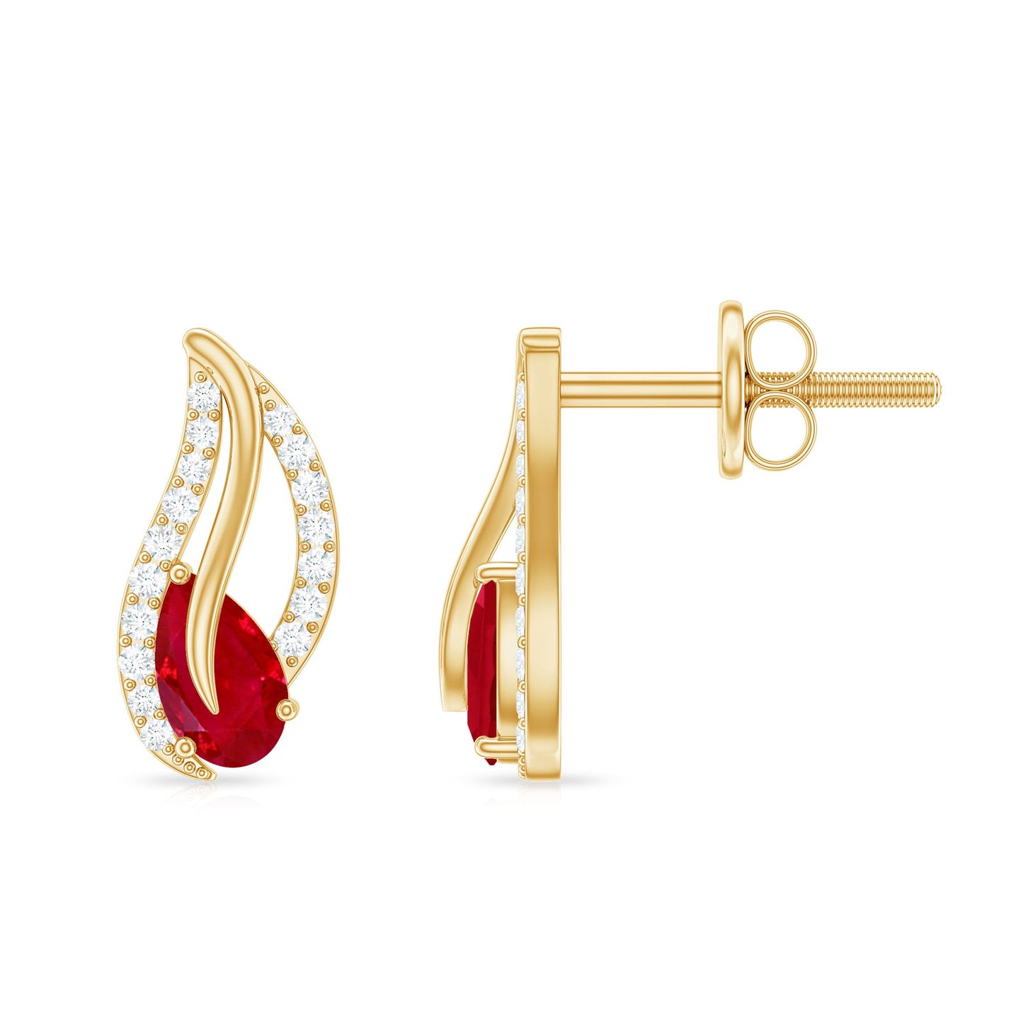 Natural 0.6 Carat Ruby Leaf Earrings with Diamond for Women