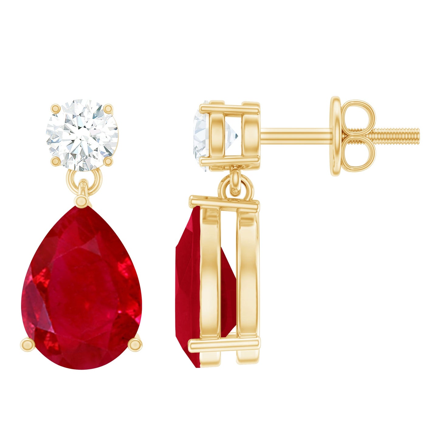 Natural Ruby Teardrop Drop Earrings with Lab Grown Diamond