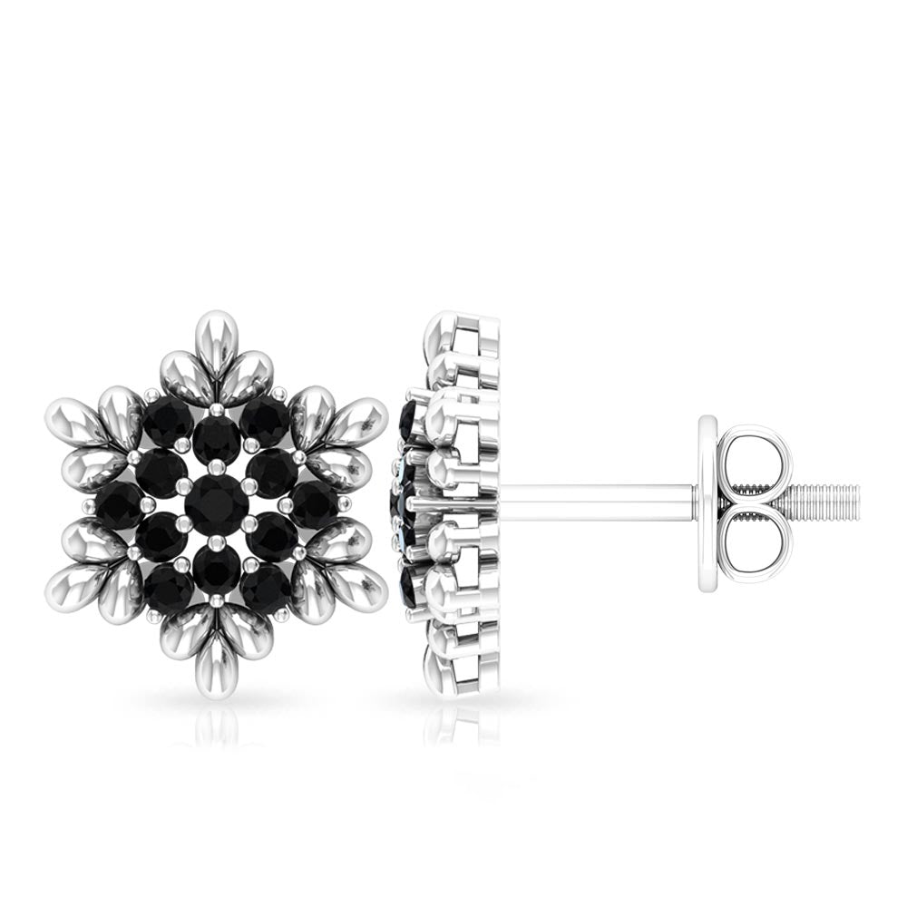 Certified Black Onyx Snowflake Stud Earrings for Women