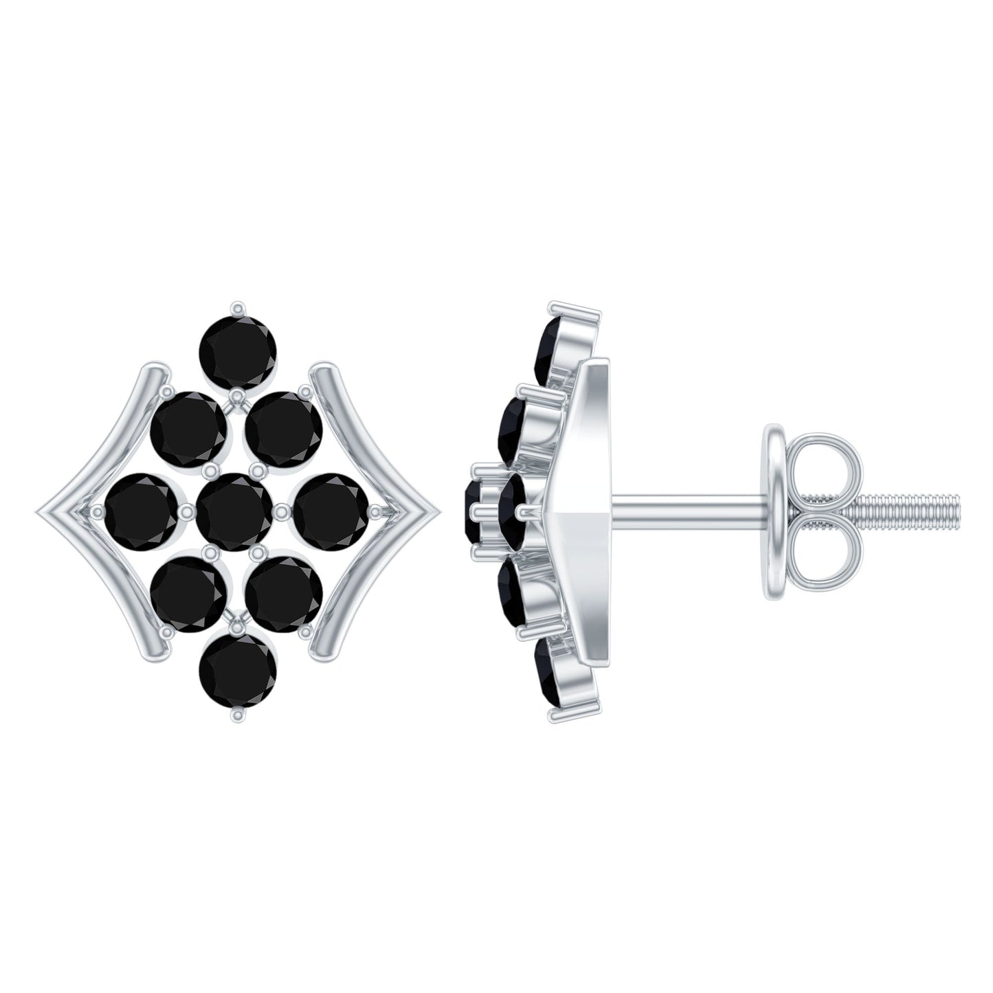 1/2 CT Black Onyx Cluster Stud Earrings