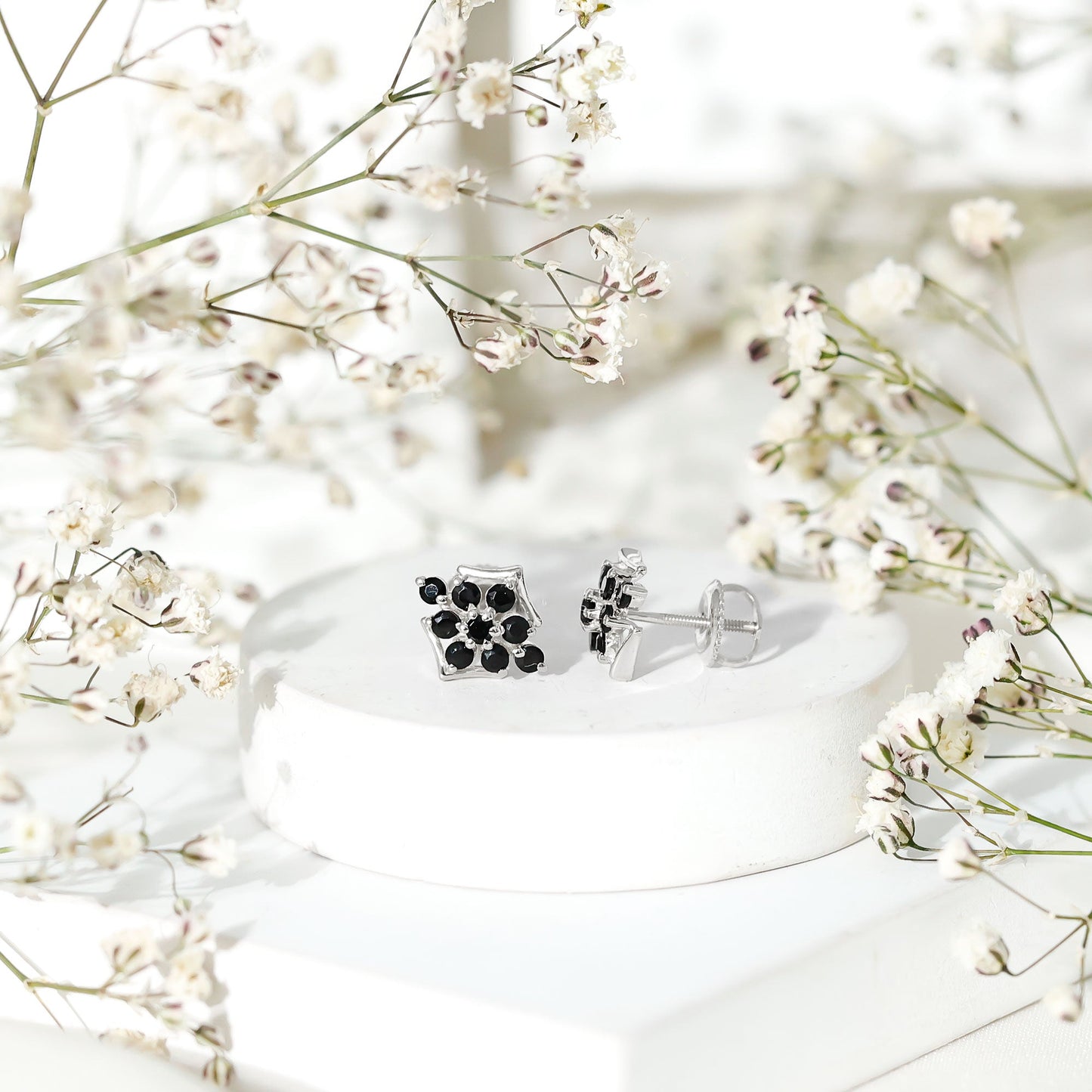 1/2 CT Black Onyx Cluster Stud Earrings