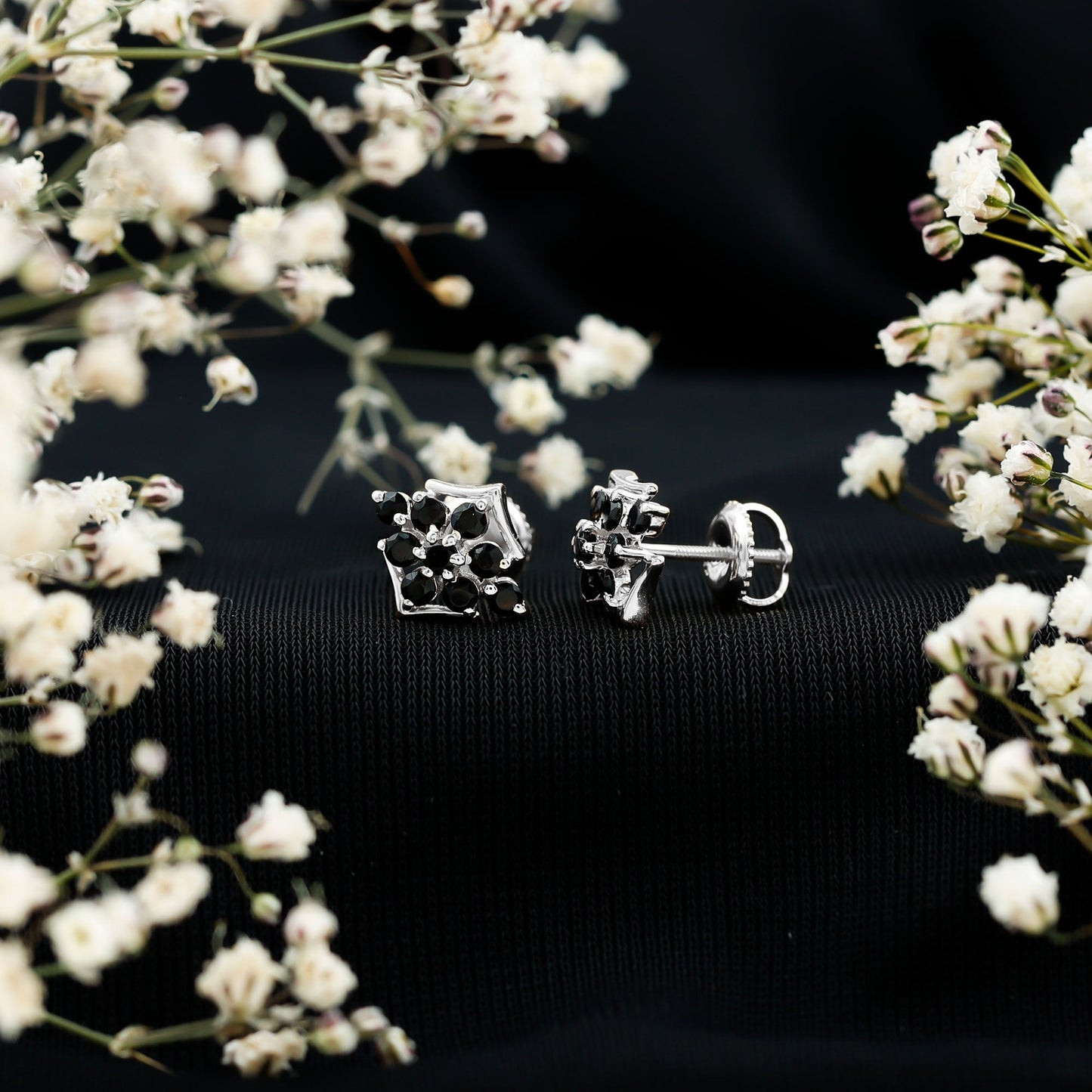 1/2 CT Black Onyx Cluster Stud Earrings