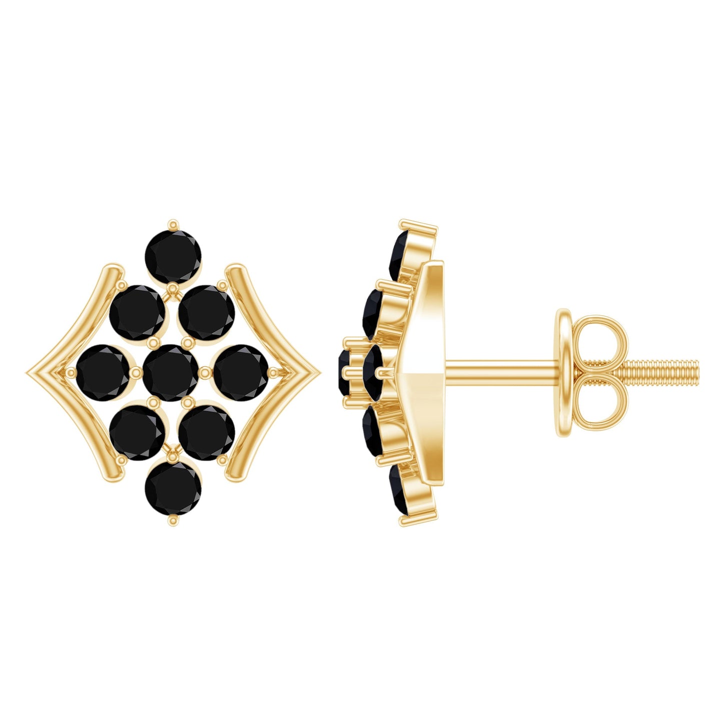 1/2 CT Black Onyx Cluster Stud Earrings