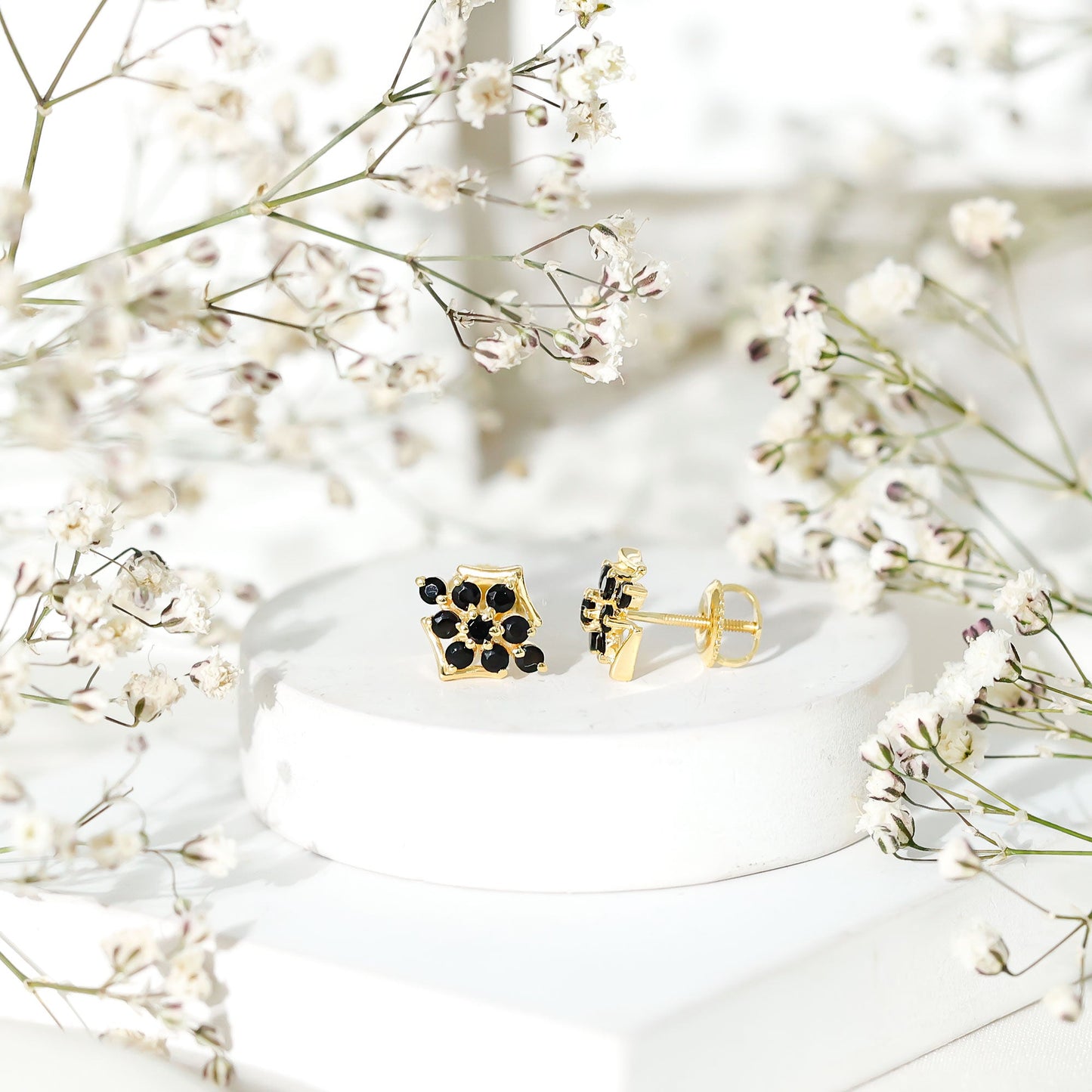 1/2 CT Black Onyx Cluster Stud Earrings