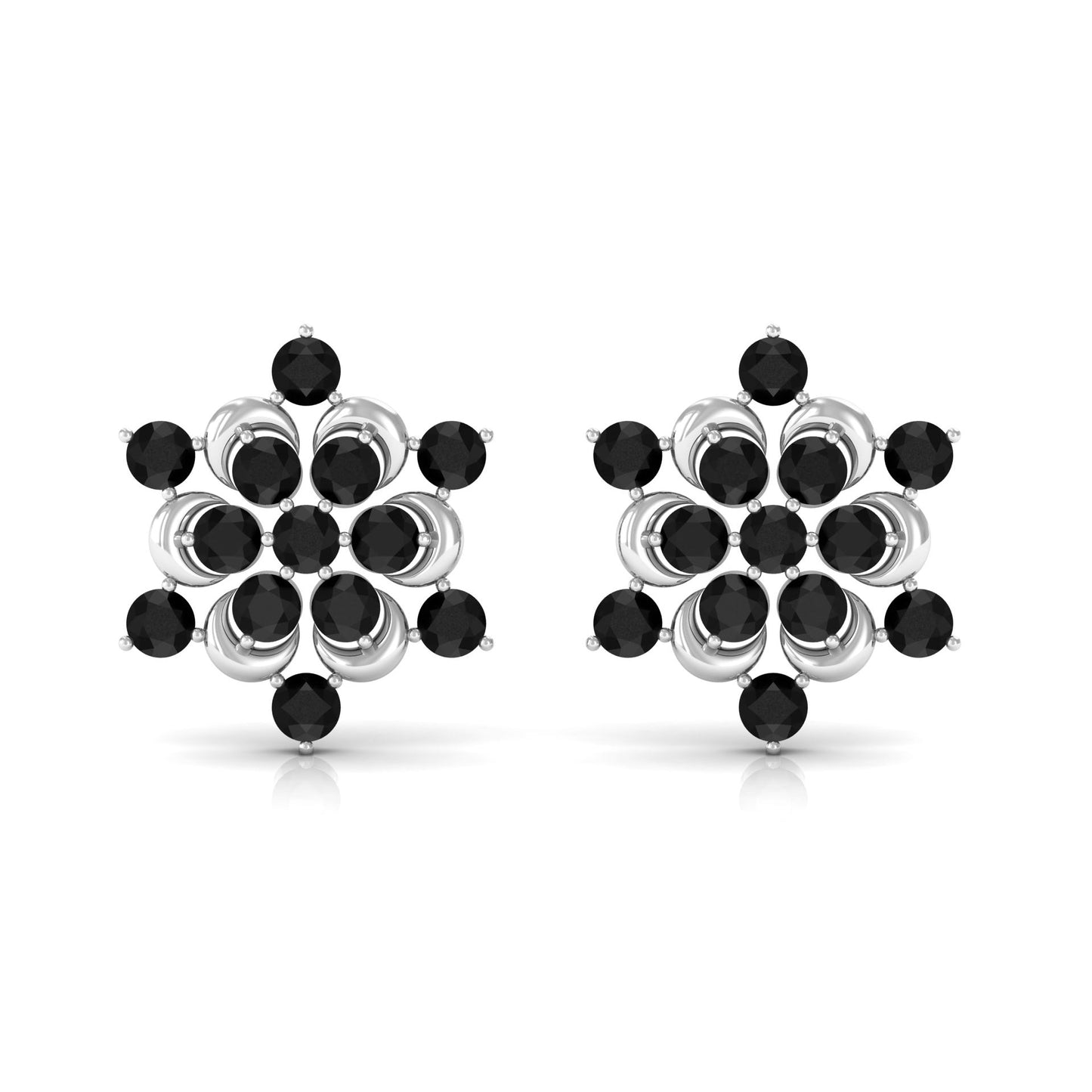 Genuine Black Onyx Statement Flower Stud Earrings