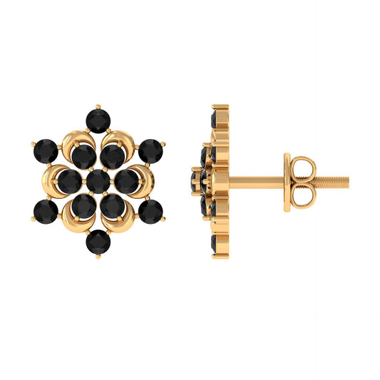 Genuine Black Onyx Statement Flower Stud Earrings