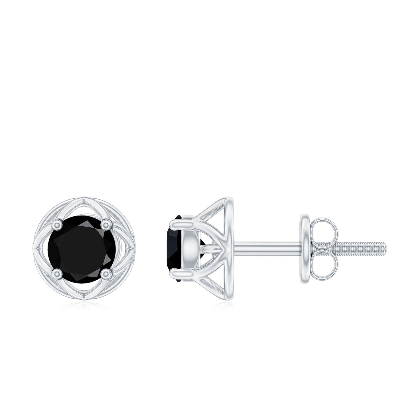 5MM Solitaire Black Onyx Floral Stud Earrings