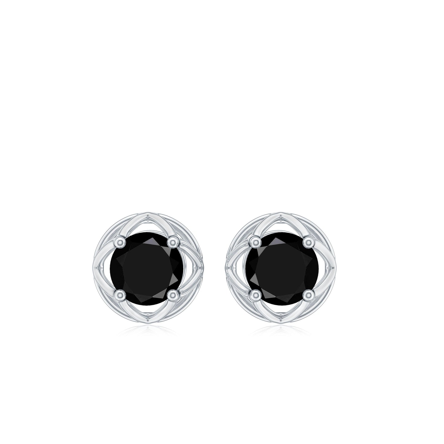 5MM Solitaire Black Onyx Floral Stud Earrings