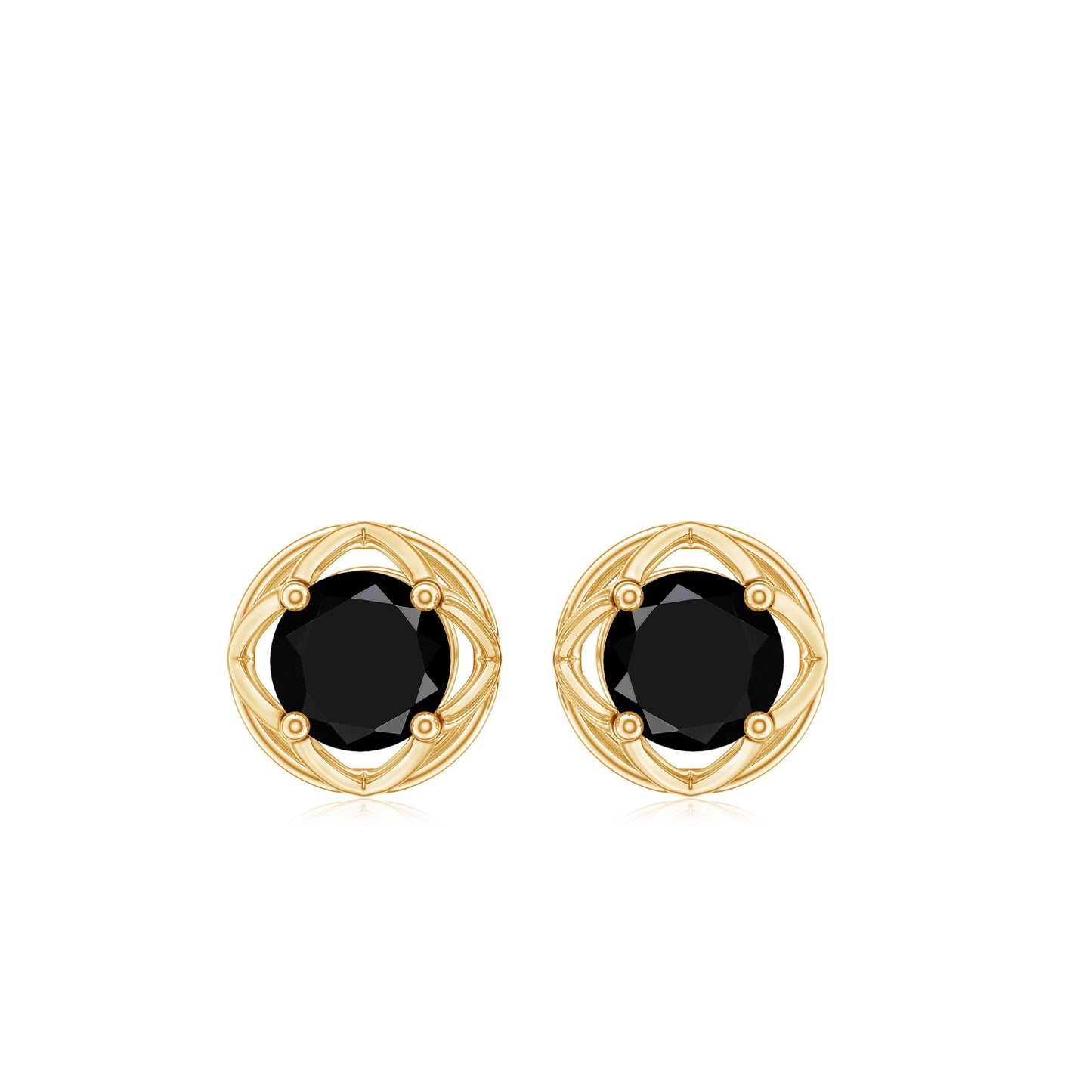 5MM Solitaire Black Onyx Floral Stud Earrings