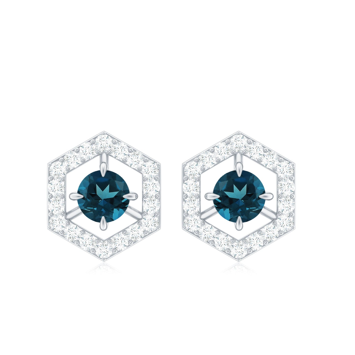 1 CT Minimal London Blue Topaz and Diamond Geometric Stud Earrings