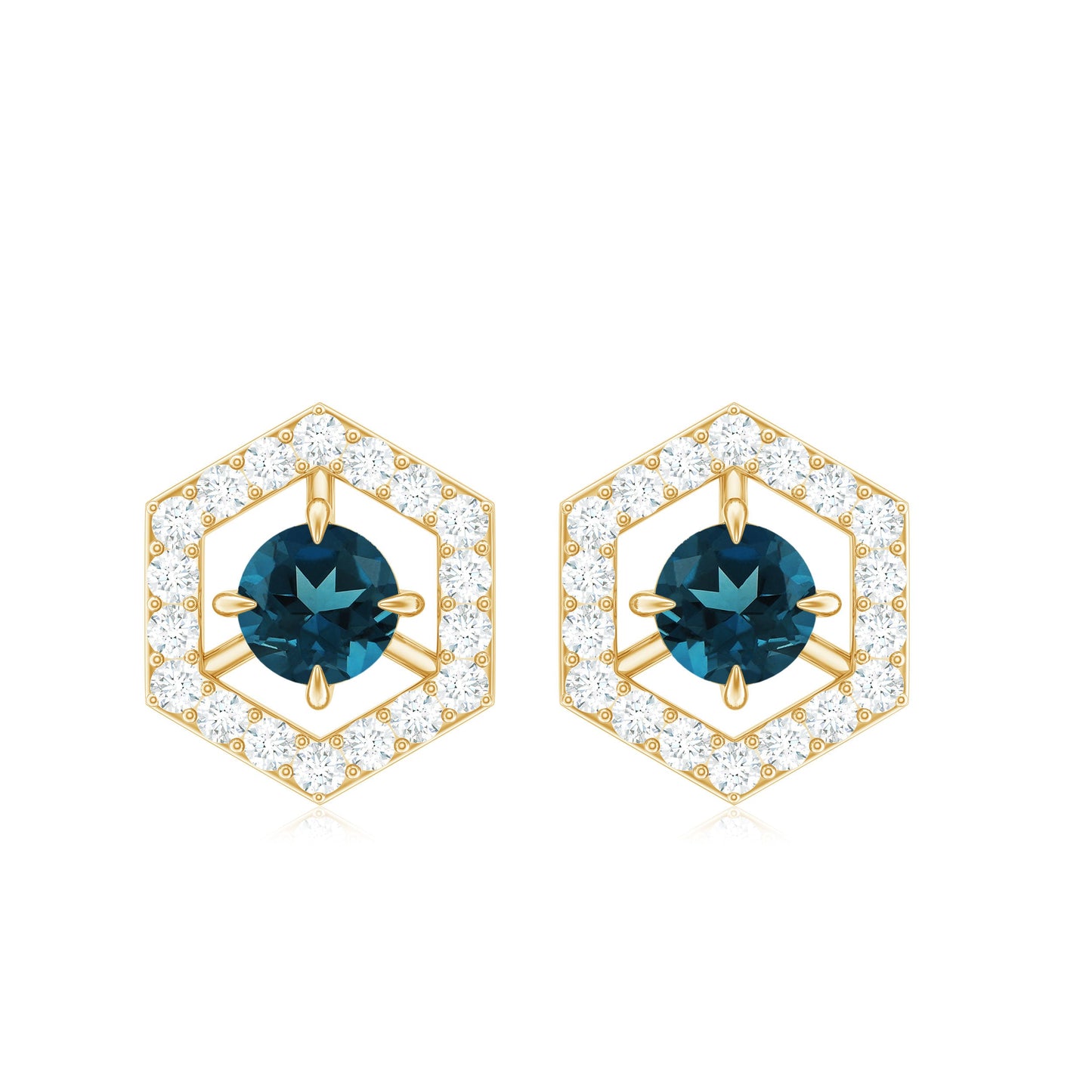 1 CT Minimal London Blue Topaz and Diamond Geometric Stud Earrings