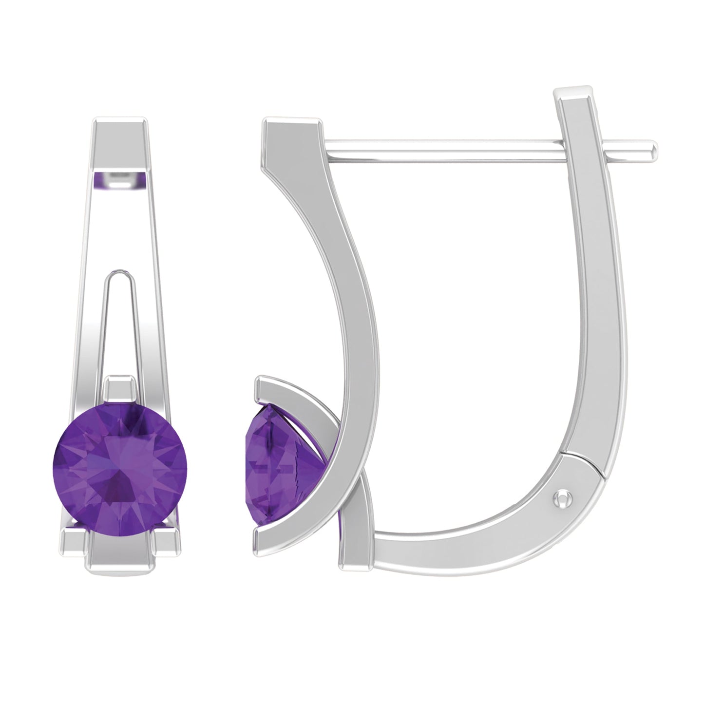 Solitaire Amethyst J Hoop Earrings for Women