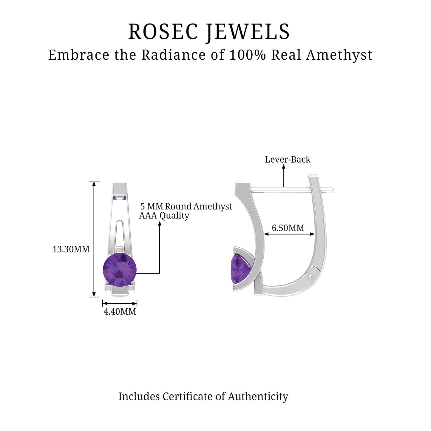 Solitaire Amethyst J Hoop Earrings for Women
