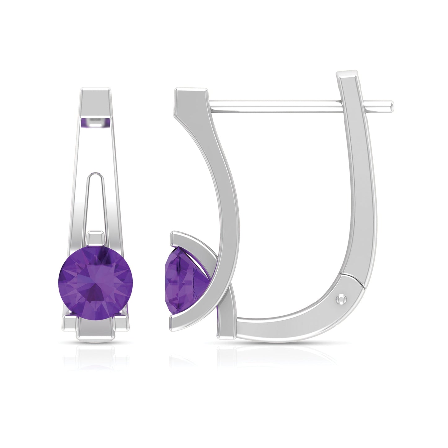 Solitaire Amethyst J Hoop Earrings for Women