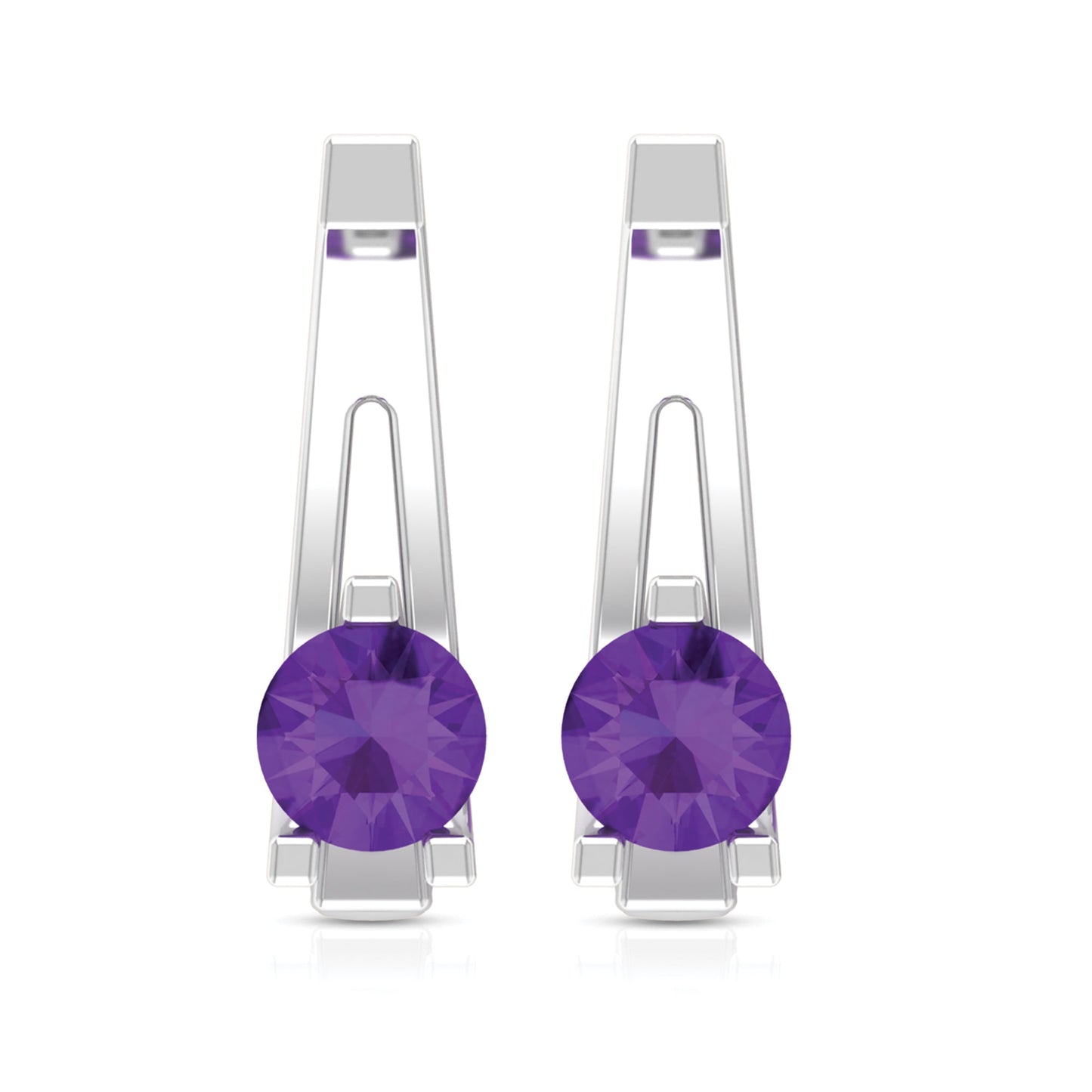 Solitaire Amethyst J Hoop Earrings for Women