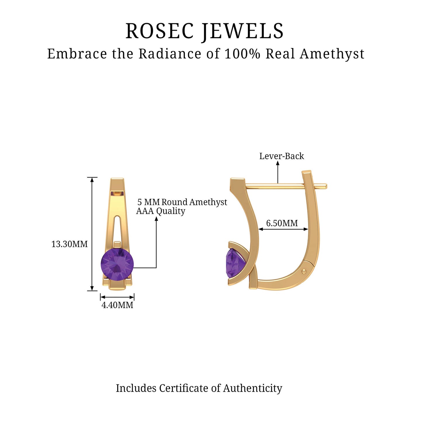 Solitaire Amethyst J Hoop Earrings for Women