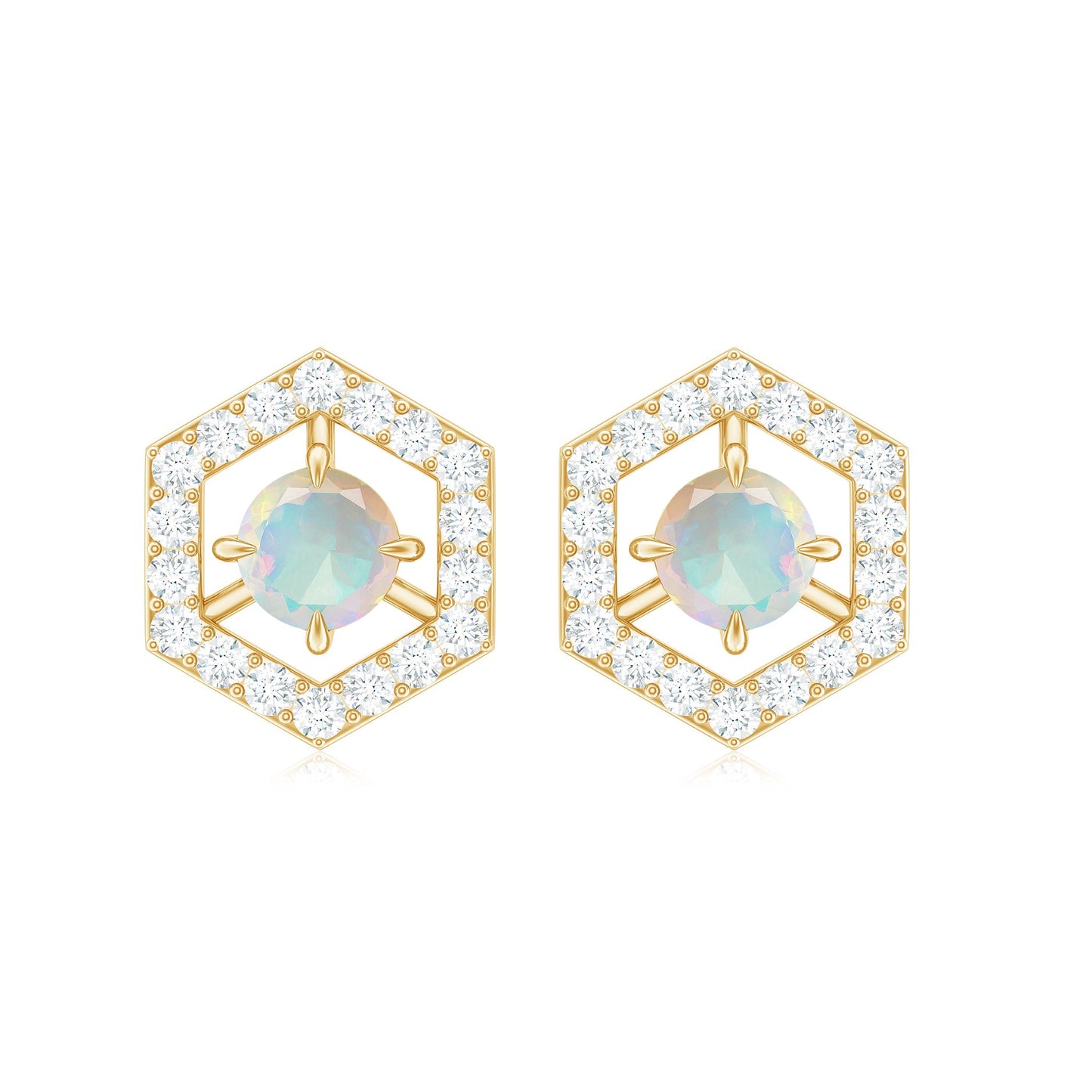 1 CT Minimal Ethiopian Opal and Diamond Geometric Stud Earrings