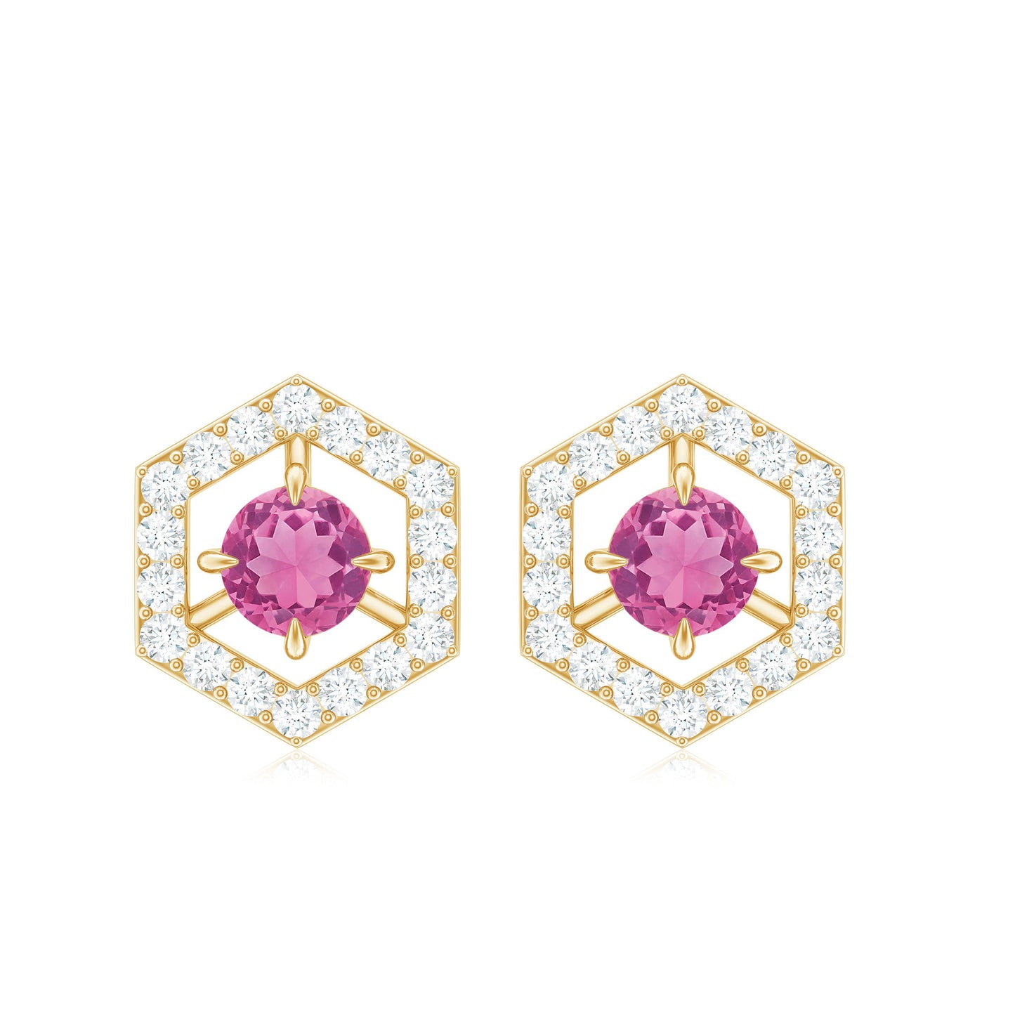 1 CT Minimal Pink Tourmaline and Diamond Geometric Stud Earrings