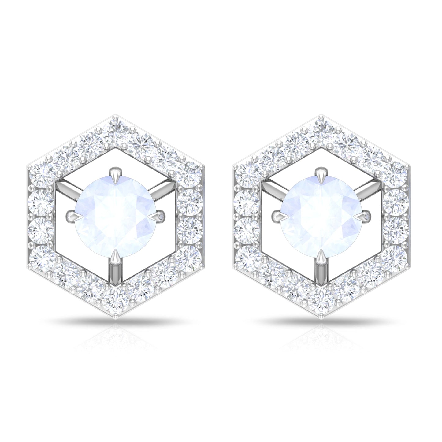 1 CT Minimal Moonstone and Diamond Geometric Stud Earrings