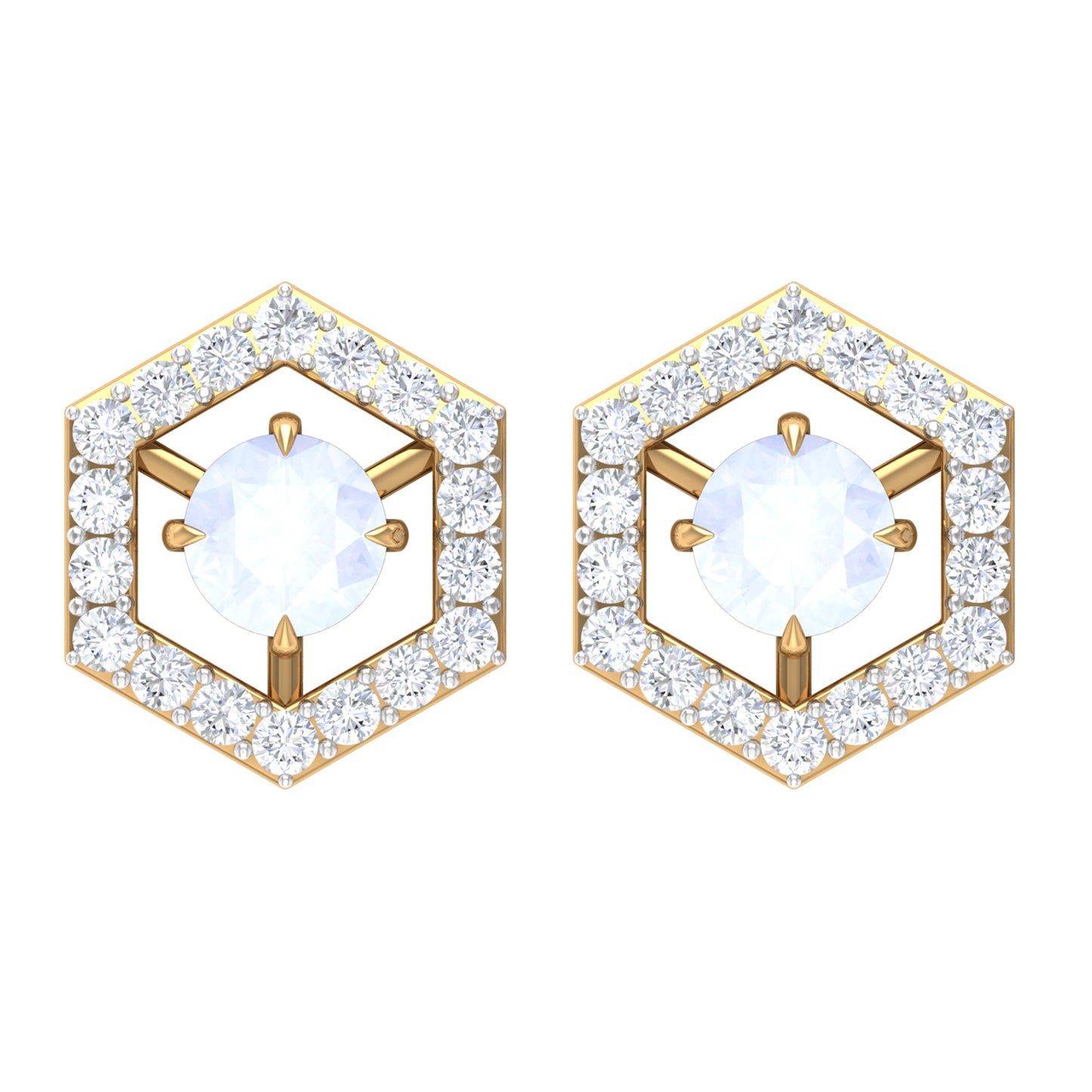 1 CT Minimal Moonstone and Diamond Geometric Stud Earrings