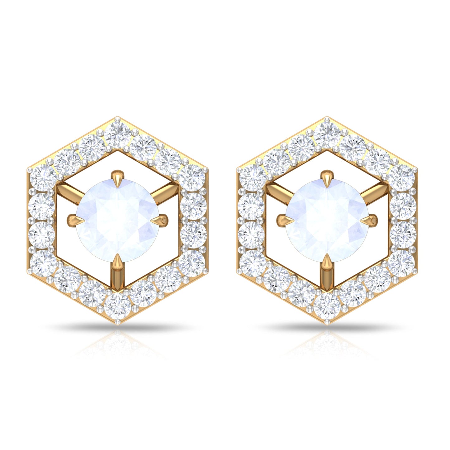 1 CT Minimal Moonstone and Diamond Geometric Stud Earrings