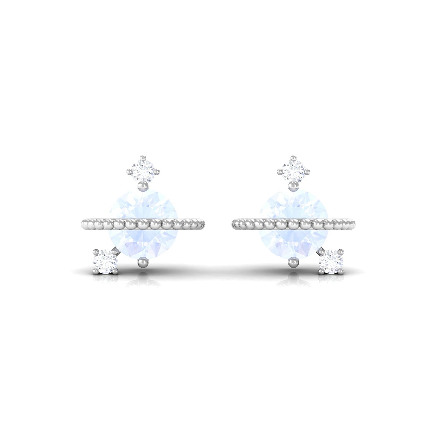Moonstone Contemporary Celestial Stud Earrings with Diamond