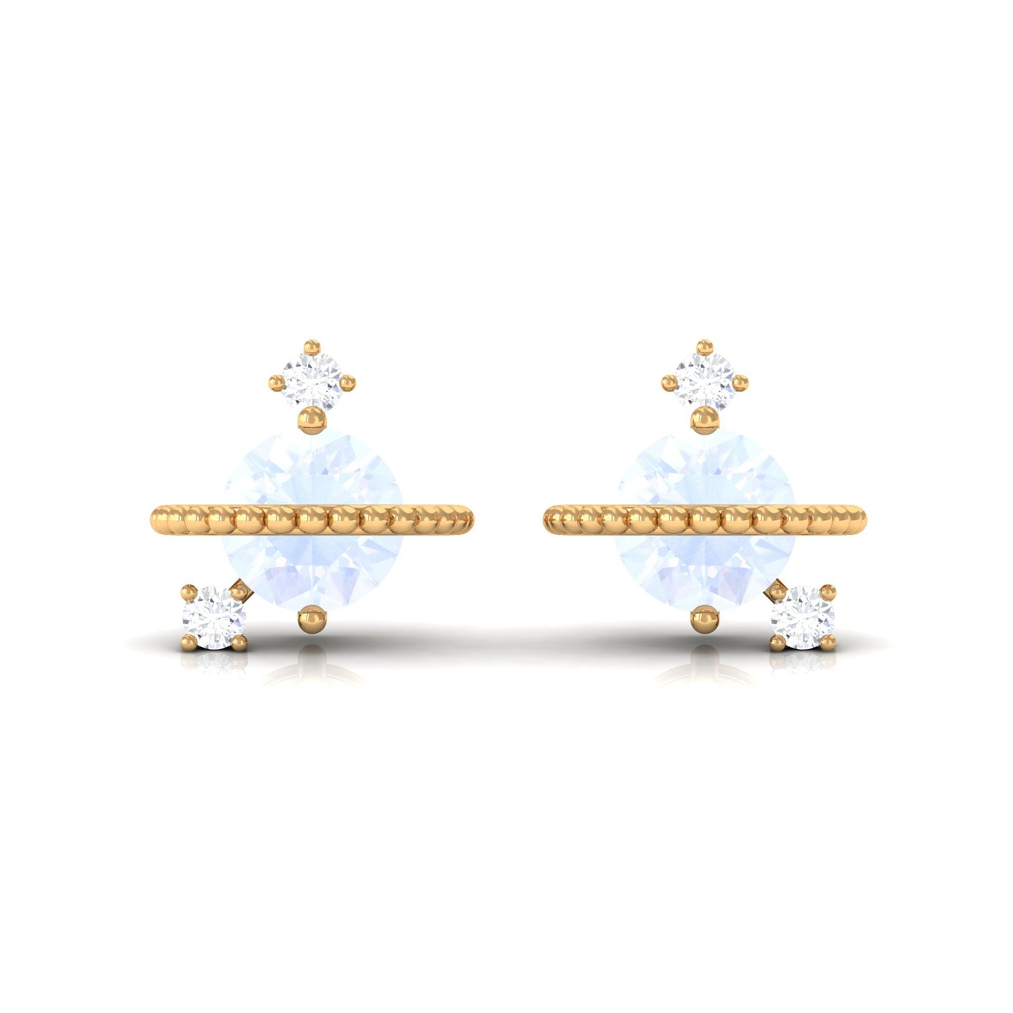Moonstone Contemporary Celestial Stud Earrings with Diamond