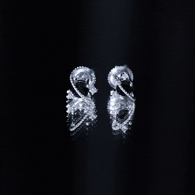 Black Spinel Celestial Stud Earrings with Diamond Stones